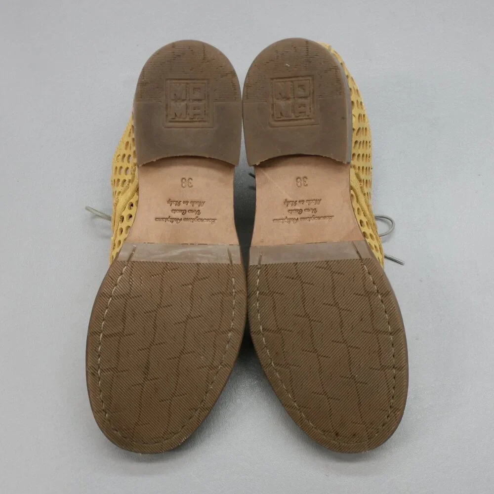 MOMA 38 Ladies 8 Luna Giallo Yellow Perforated Polka Dots Shoes Oxfords - Italy - Picture 8 of 12
